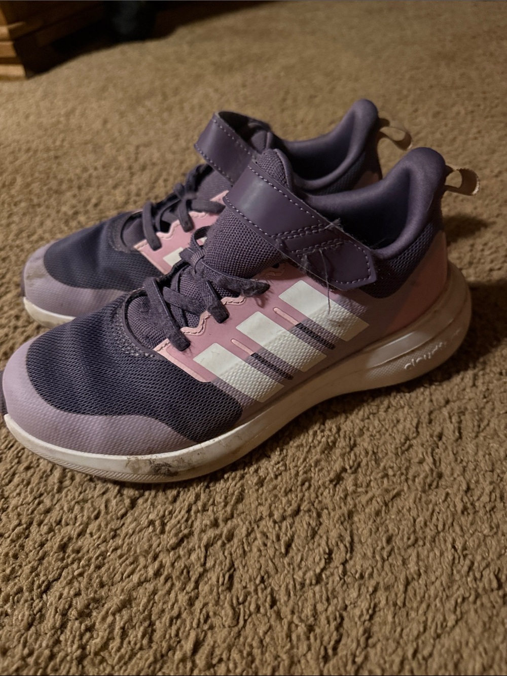 adidas Kids Lavender and Pink Hook-and-Loop Sneakers